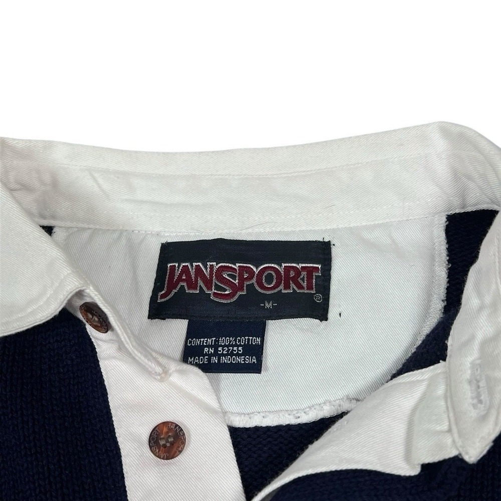 VTG 90s Jansport Colorblock Rugby Polo Sweater Size Medium Blue Gray - Picture 4 of 5